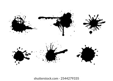 Black ink blots collection isolated on white background. Vector clipart