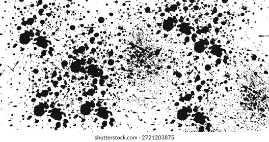 Schwarze Tintenkleckse mit Tropfen. Farbe Tinte Schmutzspritzer, Splash von Farben 