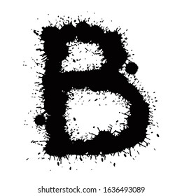 Black ink blots letter isolated on white background.Hand drawn vector lettering.