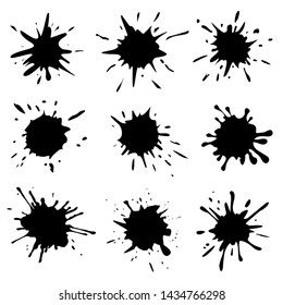Black ink blots set on white background. Vector illustration.
