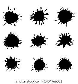 Black ink blots set on white background. Vector illustration.