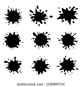 Black ink blots set on white background. Vector illustration.