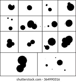 Black ink blots, splashes and drops. Vector set