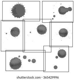 Black ink blots, splashes and drops. Vector set