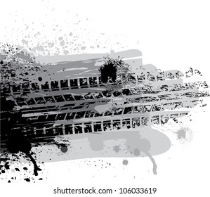 Black ink blots with tire track silhouette