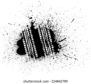 Black ink blots with white tire track silhouette. eps10