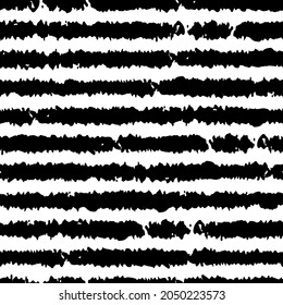 Black ink bold horizontal lines isolated on white background. Monochrome striped seamless pattern. Vector simple flat graphic hand drawn illustration. Texture.