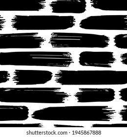 Black ink bold lines isolated on white background. Monochrome striped seamless pattern. Horizontal view. Vector simple flat graphic hand drawn illustration. Texture.