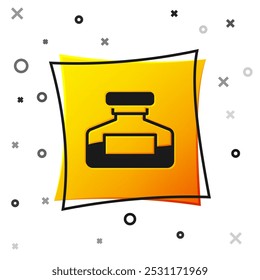 Black Ink bottle icon isolated on white background. Calligraphy supplies for fountain pen. Yellow square button. Vector