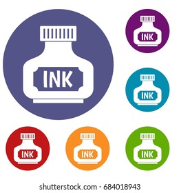 Black ink bottle icons set