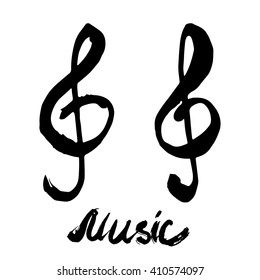 Black Ink brush drawn treble clef