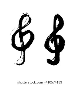 Black Ink brush drawn treble clef