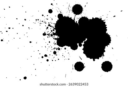 black ink brush drop splatter splash artistic on white background grunge style