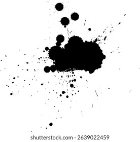 black ink brush drop splatter splash artistic grunge graphic on white background