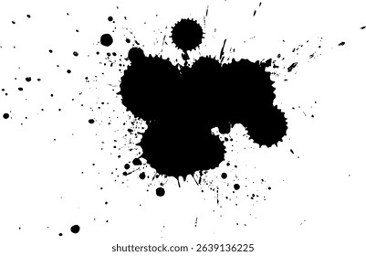 black ink brush drop splatter splash artistic grunge style on white background