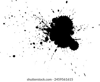 black ink brush dropped splash splatter dirty grunge graphic element on white background