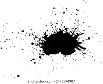 pincel de tinta negra salpicadura caída sobre fondo blanco