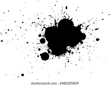 black ink brush dropped splash splatter on white background