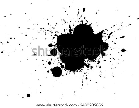black ink brush dropped splash splatter on white background