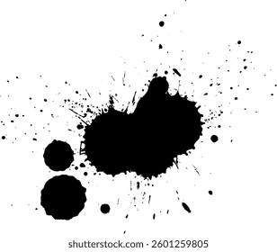 black ink brush dropped splatter splash on white background artistic