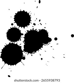 black ink brush dropped splatter splash artistic grunge style on white background