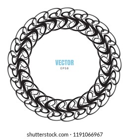 Black Ink Brush Round Ornament or Frame Isolated on White. Circle Vector Mandala in Shape of a Flower