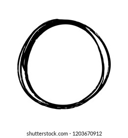 Black ink brush round stroke isolated on white background. Grunge circle stain. Vector illustration, EPS