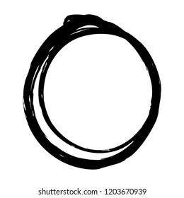 Black ink brush round stroke isolated on white background. Grunge circle stain. Vector illustration, EPS