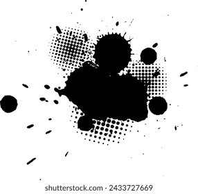 brocha de tinta negra salpicadura con gráfico de color de semitono sobre fondo blanco