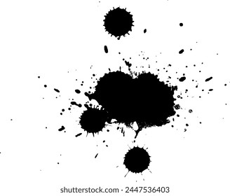 black ink brush splash splatter on white background.