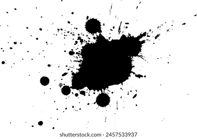 black ink brush splash splatter on white background grunge graphic element