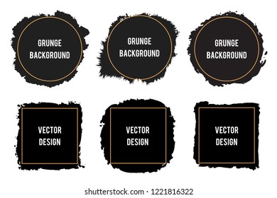 Black ink brush stain frames,brush strokes, banners, borders. Textured design element for text. Blank shapes for design.Vector set isolated on white background