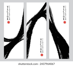Black ink brush stroke banner. Japanese style. Vector illustration of grunge stains