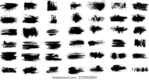 Black ink brush stroke collection with high-contrast abstract texture, suitable for covers, borders, and artistic backgrounds.