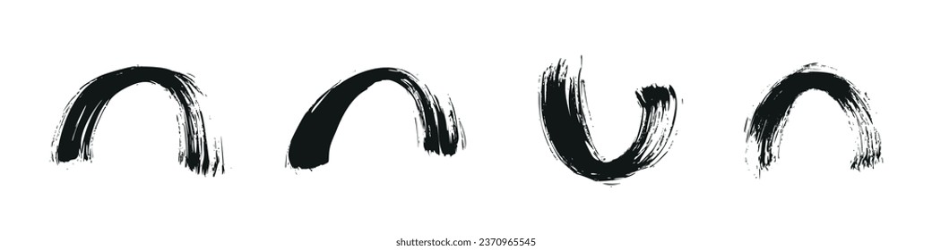 Black ink brush stroke with grunge texture. Flat vector illustration isolated on white background.