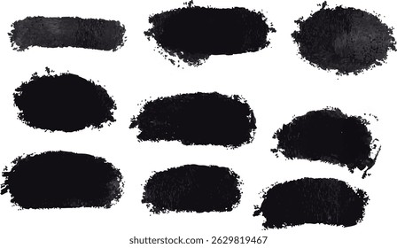 Black Ink Brush Stroke – Isolated on White Background. A bold black brush stroke with rough texture, isolated on a white background.