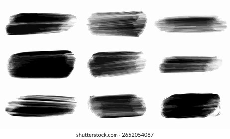 Pincelada de tinta negra. Aislado sobre fondo blanco. Un trazo de pincel negro audaz con textura áspera, aislado en un fondo blanco.