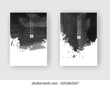 Black ink brush stroke on white background. Japanese style. Vector illustration of grunge circle stains