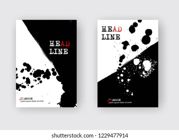 Black ink brush stroke on white background. Japanese style. Vector illustration of grunge stains