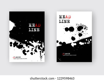 Black ink brush stroke on white background. Japanese style. Vector illustration of grunge stains