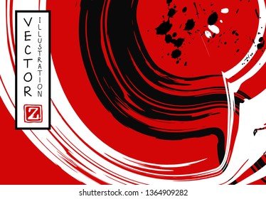 Black ink brush stroke on white background. Japanese style. Vector illustration of grunge stains