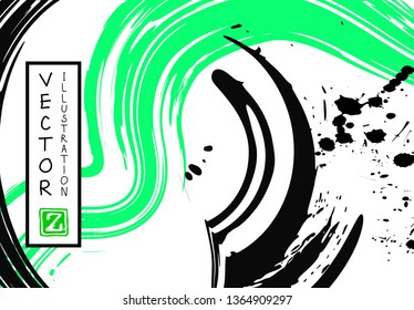 Black ink brush stroke on white background. Japanese style. Vector illustration of grunge stains