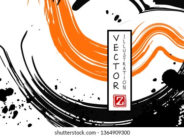 Black ink brush stroke on white background. Japanese style. Vector illustration of grunge stains