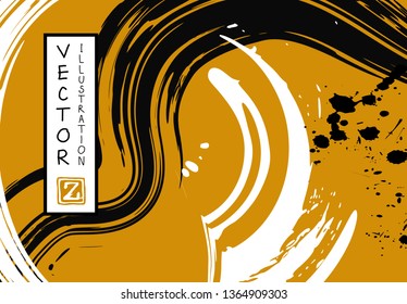 Black ink brush stroke on white background. Japanese style. Vector illustration of grunge stains