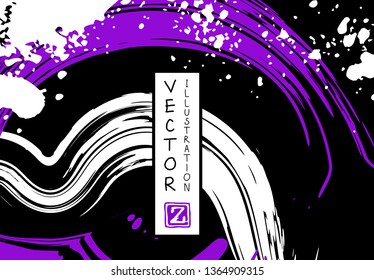 Black ink brush stroke on white background. Japanese style. Vector illustration of grunge stains