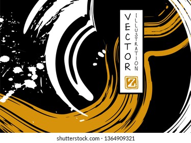 Black ink brush stroke on white background. Japanese style. Vector illustration of grunge stains