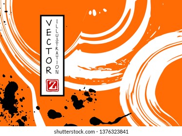 Black ink brush stroke on white background. Japanese style. Vector illustration of grunge stains