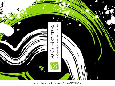 Black ink brush stroke on white background. Japanese style. Vector illustration of grunge stains