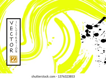Black ink brush stroke on white background. Japanese style. Vector illustration of grunge stains