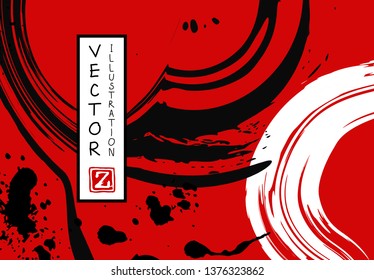 Black ink brush stroke on white background. Japanese style. Vector illustration of grunge stains
